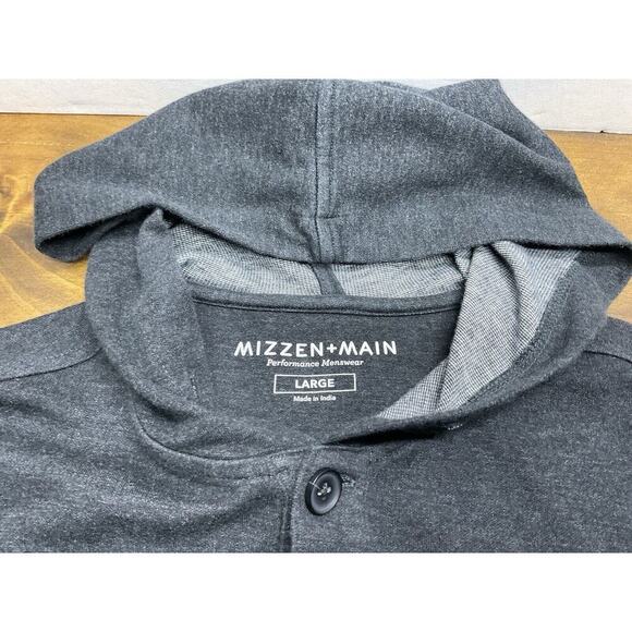 Mizzen+Main Performance Menswear Drawstring Button Up Soft Hoodie Black Large - Picture 6 of 8
